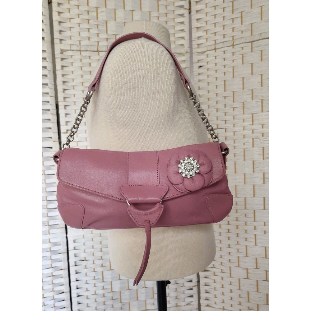 Vintage Pink 90s Y2K Soft REAL LEATHER Baguette East West Shoulder BAG Purse